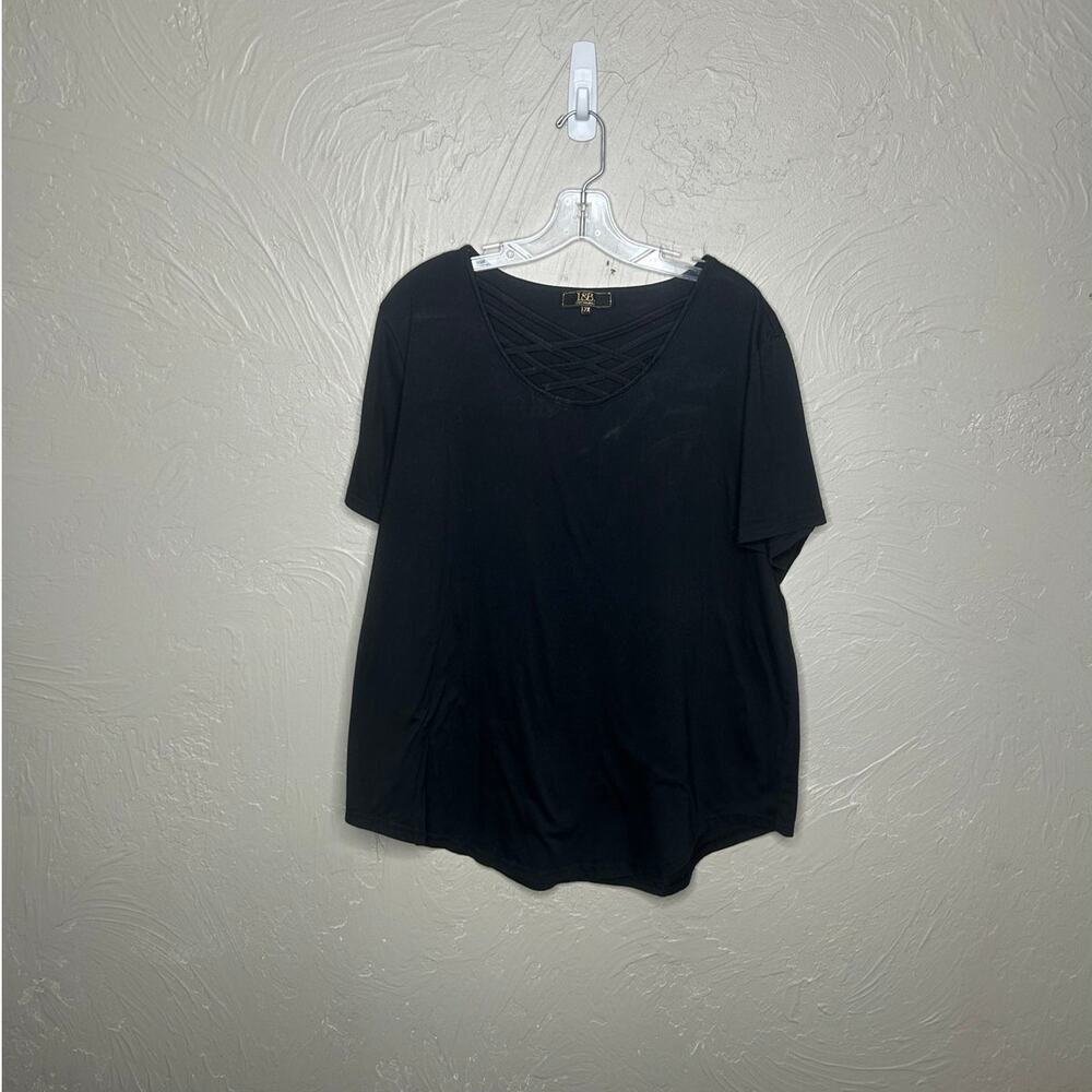 L&B Lucky & Blessed Black Plus Size Criss-Cross Neck Top